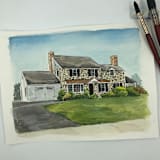 "Custom Commissioned Home/Building Watercolor, 8 x 10 in., Painting Commission" - Commissioned Original Painting in multicolorassorted-colors by Lisa Travis