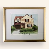 "Custom Commissioned Home/Building Watercolor with Customized Text, 8x10 in., Painting Commission" - Commissioned Original Painting in multicolorassorted-colors by Lisa Travis