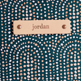 "Modern Showers" - Dopp Kit in Navy by Jenna Holcomb - Tag Detail