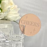 "Engraved "Cheers" Circle Stemless Stirs/Drink Charms - Rose Gold Mirror (Set of 10)" - Drink Tags and Charms in black by Atomic Kraftworks