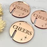 "Engraved "Cheers" Circle Stemless Stirs/Drink Charms - Rose Gold Mirror (Set of 10)" - Drink Tags and Charms in black by Atomic Kraftworks