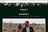 "Forest Finds" - Wedding Website in Emerald by Susan Moyal - Desktop Design