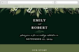 "Forest Finds" - Wedding Website in Emerald by Susan Moyal - Desktop Design