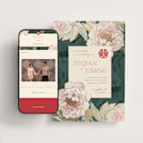 "Auspicious Peonies" - Wedding Website in Evergreen by fatfatin - Match Your Stationery