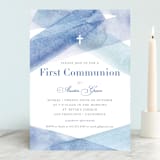 "watercolor stripes" - First Holy Communion Invitations in Ocean by Shannon Chen of Four Wet Feet Studio - Front