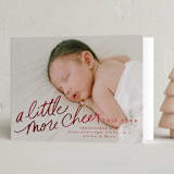 "More Cheer Now" - Holiday Birth Announcement Cards in Candy Apple by Everett Paper Goods - Folded Card