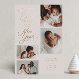"Extra Cheerful" - Holiday Birth Announcement Cards in Biscuit by Everett Paper Goods - Front