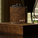 "Rustic Brown Custom Engraved Initials Flask Gift Set" - Flask in brown by Great Little Favor Co