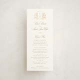 "Gold Crest" - Foil-Pressed Menus in Ivory by Mansi Verma - Front