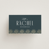 "Vitrola" - Foil-Pressed Party Place Cards in Teal by Tamara Hilje - Front with Free Guest Printing