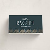 "Vitrola" - Foil-Pressed Party Place Cards in Teal by Tamara Hilje - Folded with Free Guest Printing