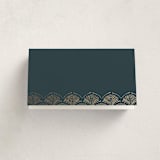 "Vitrola" - Foil-Pressed Party Place Cards in Teal by Tamara Hilje - Blank Front