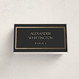 "Timeless Charm" - Foil-Pressed Party Place Cards in Charcoal by Lucrecia Caporale - Folded with Free Guest Printing