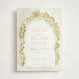 "Floral Arch" - Foil-Pressed Quinceanera Invitations in Evergreen by Lucrecia Caporale - Front