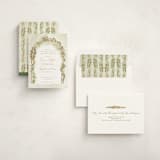 "Floral Arch" - Foil-Pressed Quinceanera Invitations in Evergreen by Lucrecia Caporale - Assembled