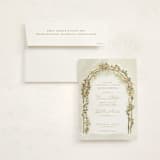 "Floral Arch" - Foil-Pressed Quinceanera Invitations in Evergreen by Lucrecia Caporale - Invitation with Envelope