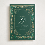 "Illuminated Storybook" - Foil-Pressed Party Table Numbers in Evergreen by Alethea and Ruth - Front