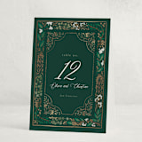 "Illuminated Storybook" - Foil-Pressed Party Table Numbers in Evergreen by Alethea and Ruth - Folded