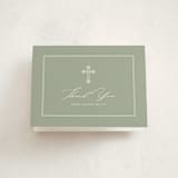 "Ornate Cross" - First Holy Communion Thank You Cards in Sage by Sarah Hawkins Designs - Front