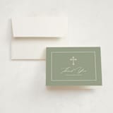 "Ornate Cross" - First Holy Communion Thank You Cards in Sage by Sarah Hawkins Designs - Card with Envelope