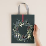 "Christmas Garland" - Gift Bag Collection in Crimson by Multiple Artists - Rustic Wreath by Yuliya Evseeva