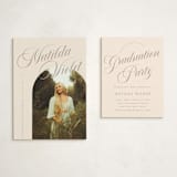 "Modern Curves" - Graduation Insert Cards in Almond by Morgan Kendall - With Invitation