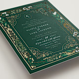 "Illuminated Storybook" - Wedding Invitations in Evergreen by Alethea and Ruth - Detail