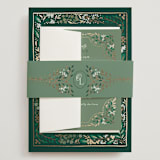"Illuminated Storybook" - Wedding Invitations in Evergreen by Alethea and Ruth - Assembled with Belly Band