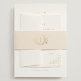 "floral crest" - Wedding Invitations in Champagne by Cass Loh - Assembled with Belly Band