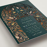 "Autumnal Arch" - Wedding Invitations in Deep Sea by Erin German - Detail