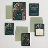 "Autumnal Arch" - Wedding Invitations in Deep Sea by Erin German - Invitation Suite