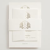 "Gold Crest" - Wedding Invitations in Ivory by Mansi Verma - Assembled with Belly Band