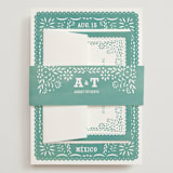 "Fiesta Folk Art" - Wedding Invitations in Lagoon by root beer float - Assembled with Belly Band