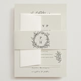 "leafy wreath" - Wedding Invitations in Cotton by Kate Ahn - Assembled with Belly Band