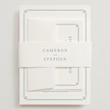 "Fleur Corner" - Wedding Invitations in French Blue by Carolyn MacLaren - Assembled with Belly Band