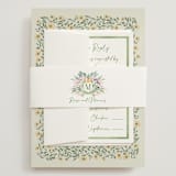 "Framed Floral" - Wedding Invitations in Mustard by Baumbirdy - Assembled with Belly Band