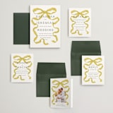 "Antique Ribbon" - Wedding Invitations in Citrine by Olivia Kanaley Inman - Invitation Suite