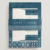 "Kantha Quilt" - Wedding Invitations in Indigo by Nazia Hyder - Assembled with Belly Band