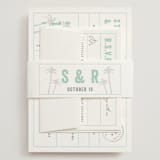 "Passport" - Wedding Invitations in Seafoam by Sarah Curry - Assembled with Belly Band