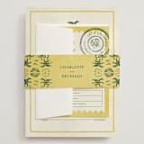 "Coastal Drift" - Wedding Invitations in Caribbean Citrus by Pixel and Hank - Assembled with Belly Band