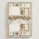 "Floral mosaic" - Wedding Invitations in Sand by GeekInk Design - Assembled with Belly Band