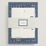 "Mediterranean Tiles" - Wedding Invitations in Ocean by GeekInk Design - Assembled with Belly Band