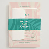 "The Palm" - Wedding Invitations in Flamingo by Pixel and Hank - Assembled with Belly Band