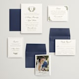 "watercolor flowers crest" - Wedding Invitations in Moss by Cass Loh - Invitation Suite