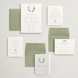 "Foliage Crest" - Wedding Invitations in Sky by Everett Paper Goods - Invitation Suite