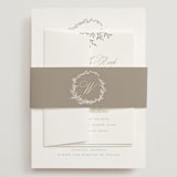 "Romantic Wreath" - Wedding Invitations in Chantilly by Wildfield Paper Co - Assembled with Belly Band