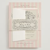 "Hand Illustrated Crest" - Wedding Invitations in Peony by Jackie Crawford - Assembled with Belly Band