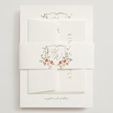 "Roses Crest" - Wedding Invitations in Pomegranate by Everett Paper Goods - Assembled with Belly Band