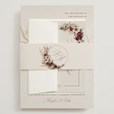 "Dried Floral Wreath" - Wedding Invitations in Cabernet by Erin Deegan - Assembled with Belly Band
