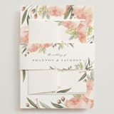 "Peony Wreath" - Wedding Invitations in Peach by Joanna Griffin - Assembled with Belly Band